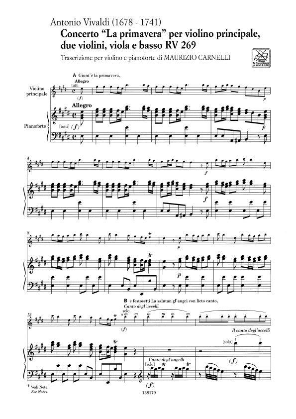 La primavera (da 'Le quattro stagioni') - Critical Ed. - Transcription For Violin And Piano noty pro housle a klavír